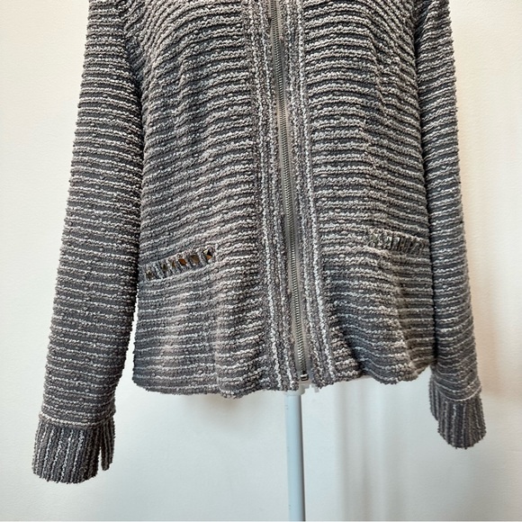 Erin London Pleated Grey Two Tone Collared Full Zip Up Jacket Women’s size XL - Picture 3 of 13